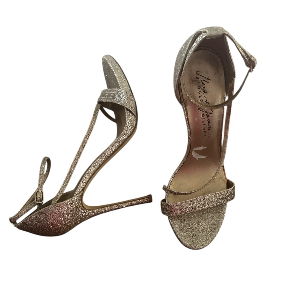 Badgley Mischka Mark James Open Toe Heels Goldtone Wedding Platform Shoes 9.5